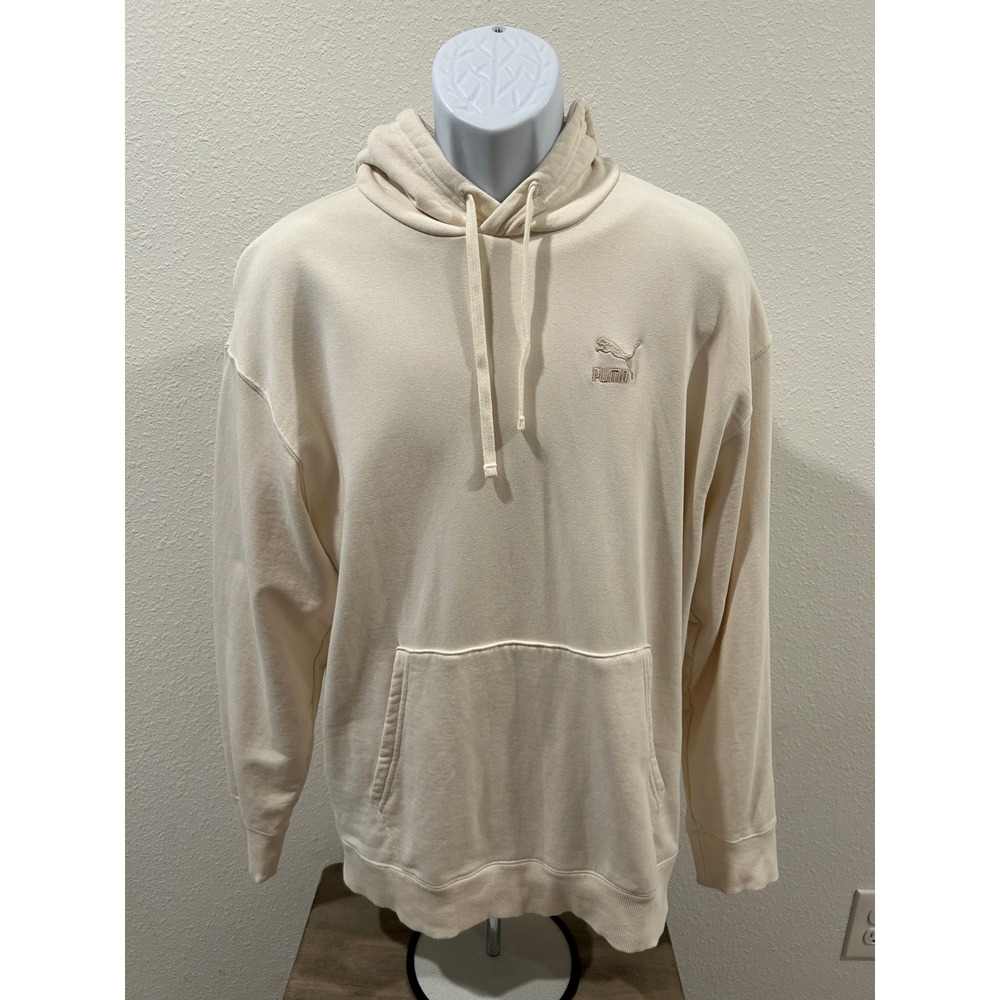 Puma Mens Classics Archive Hoodie Cream Off White Embroidered Logo Relaxed Fit M